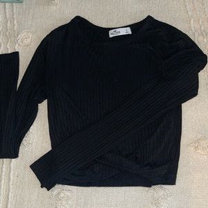 Cross front black long sleeve